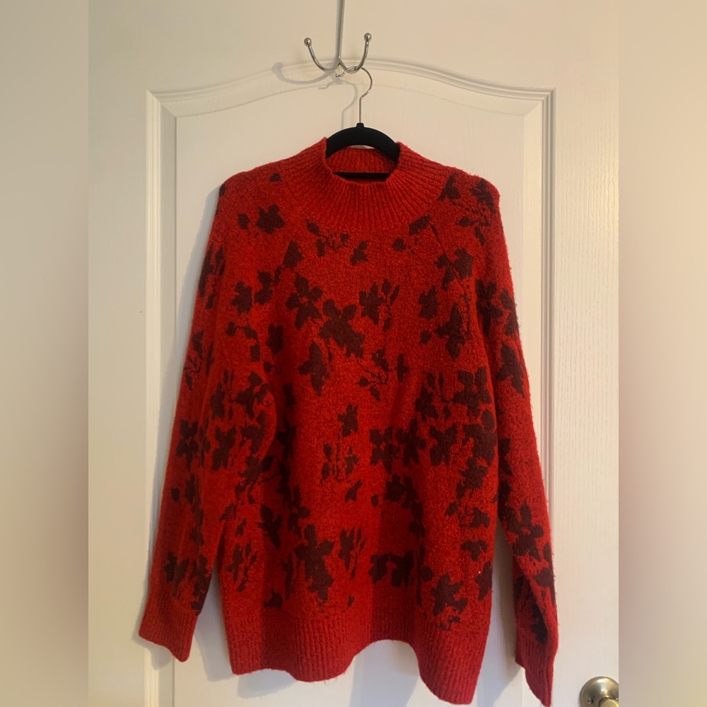 Liz Claiborne Red Floral Turtleneck Sweater